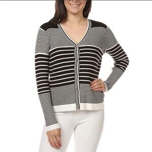 Cyrus Black & White Stripes Cardigan Size Large